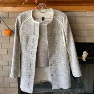 White House Black Market grey suit. Jacket is a size 10, skirt is a 12.